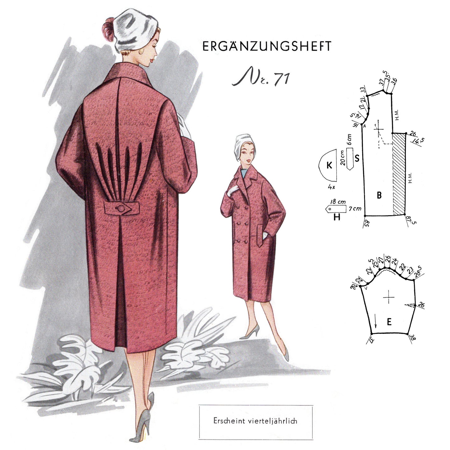 Vintage 1950s sewing pattern drafting book Lutterloh no.71 cover sack-back coat
