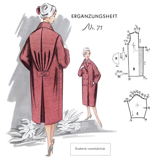 Vintage 1950s sewing pattern drafting book Lutterloh no.71 cover sack-back coat