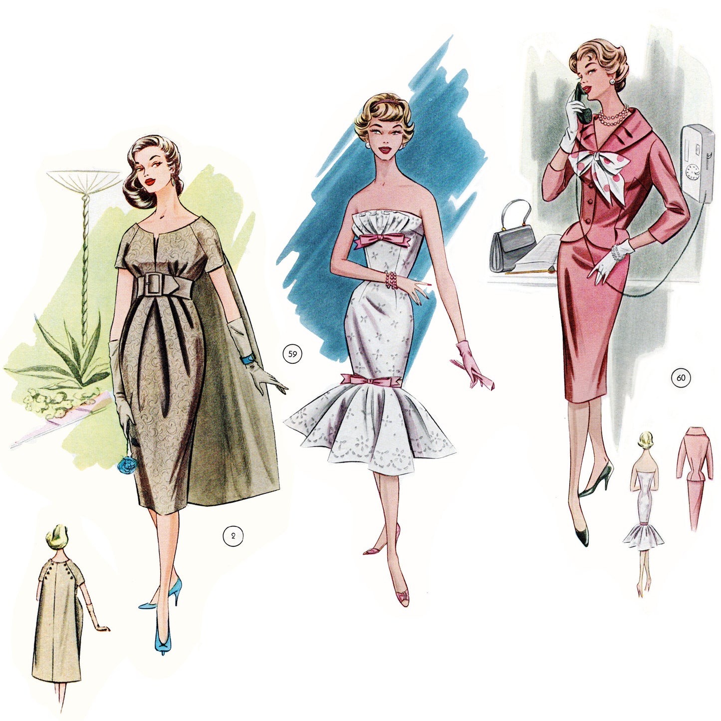 Vintage 1950s sewing pattern drafting book Lutterloh no.71 two cocktail dresses and suit