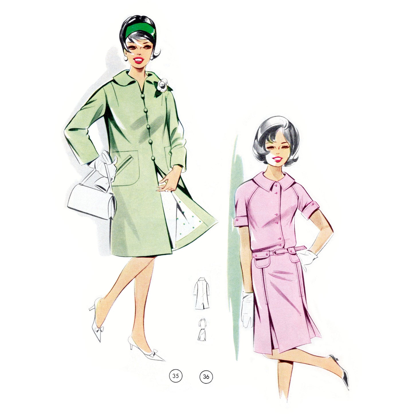 Vintage 1960s Sewing Pattern Drafting Book No. 99 Golden Rule day dress and coat