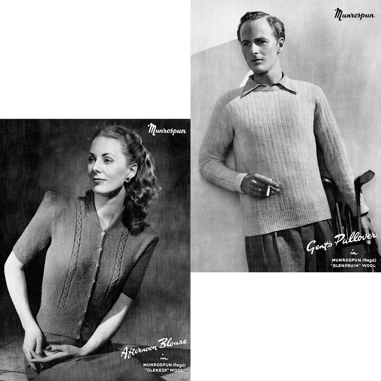 Munrospun knitting book No. 10, ladies' short sleeve sweater, men's pullover