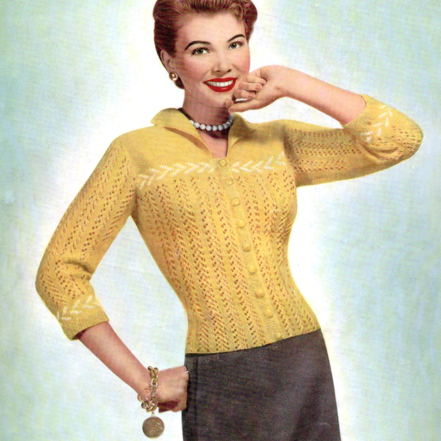 1940s Conella yellow lace cardigan pattern