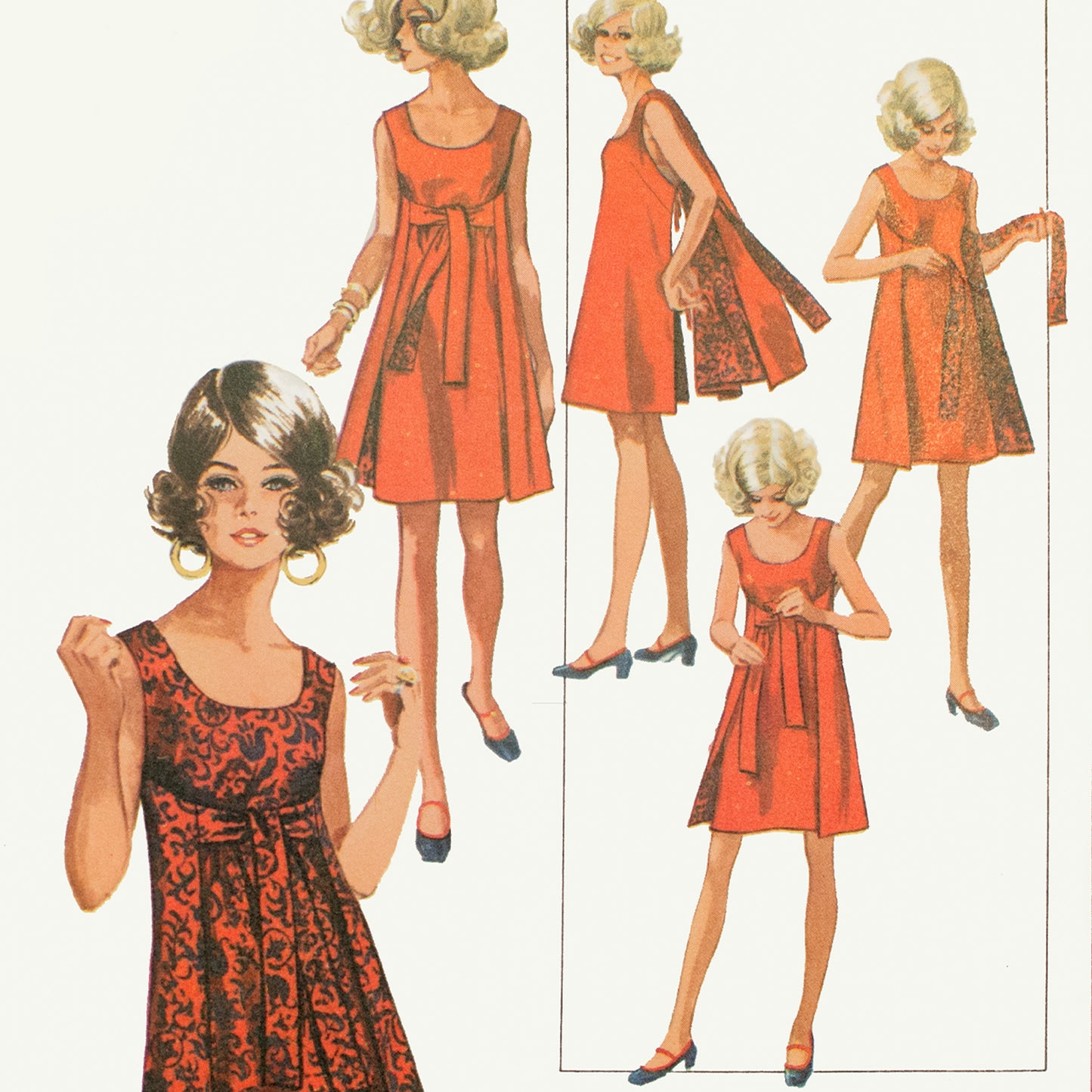 Vintage 1960s Simplicity sewing pattern for a reversible wrap dress, multi-size, envelope front close-up