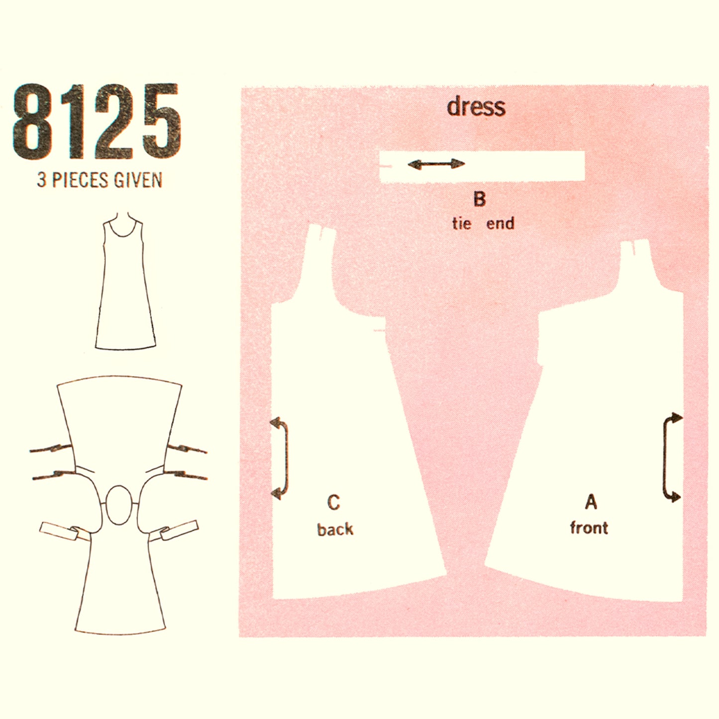 Vintage 1960s Simplicity sewing pattern for a reversible wrap dress, multi-size, line art