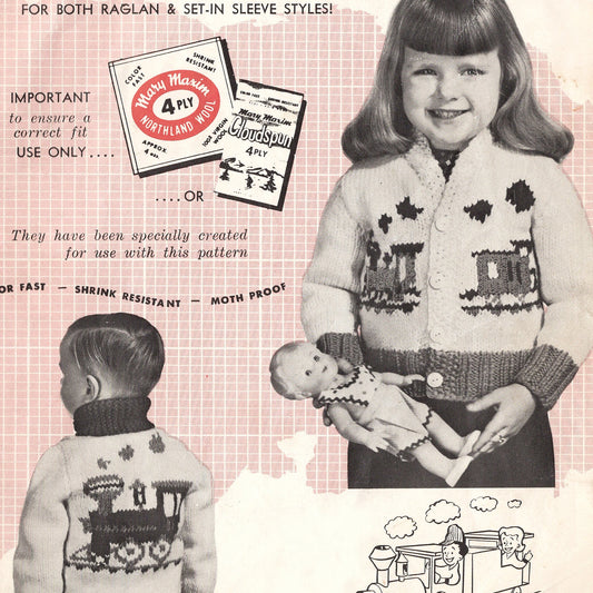 vintage knitting patterns download Day17Vintage B1027 Child's Choo Choo Train Cowichan Sweater