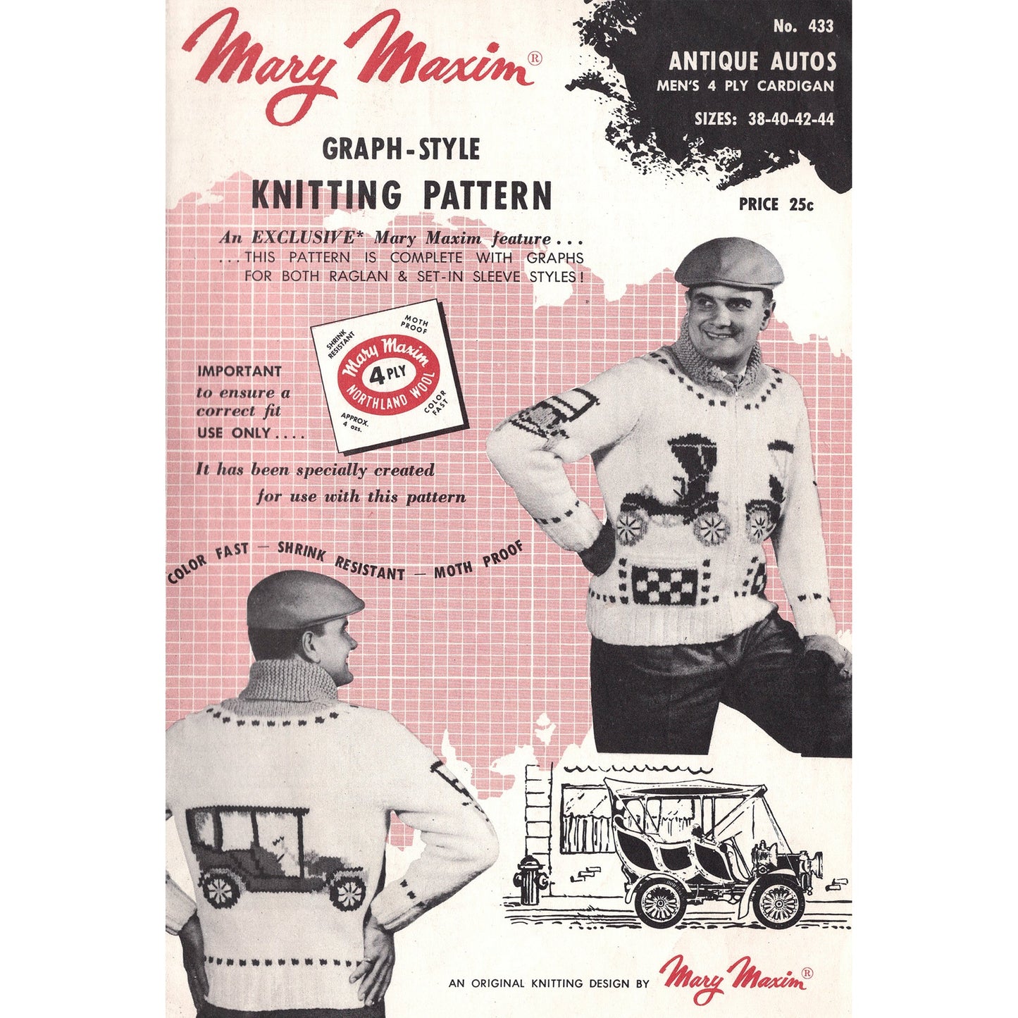 vintage knitting patterns download Day17Vintage B1030 1950s Antique Cars Cowichan Sweater