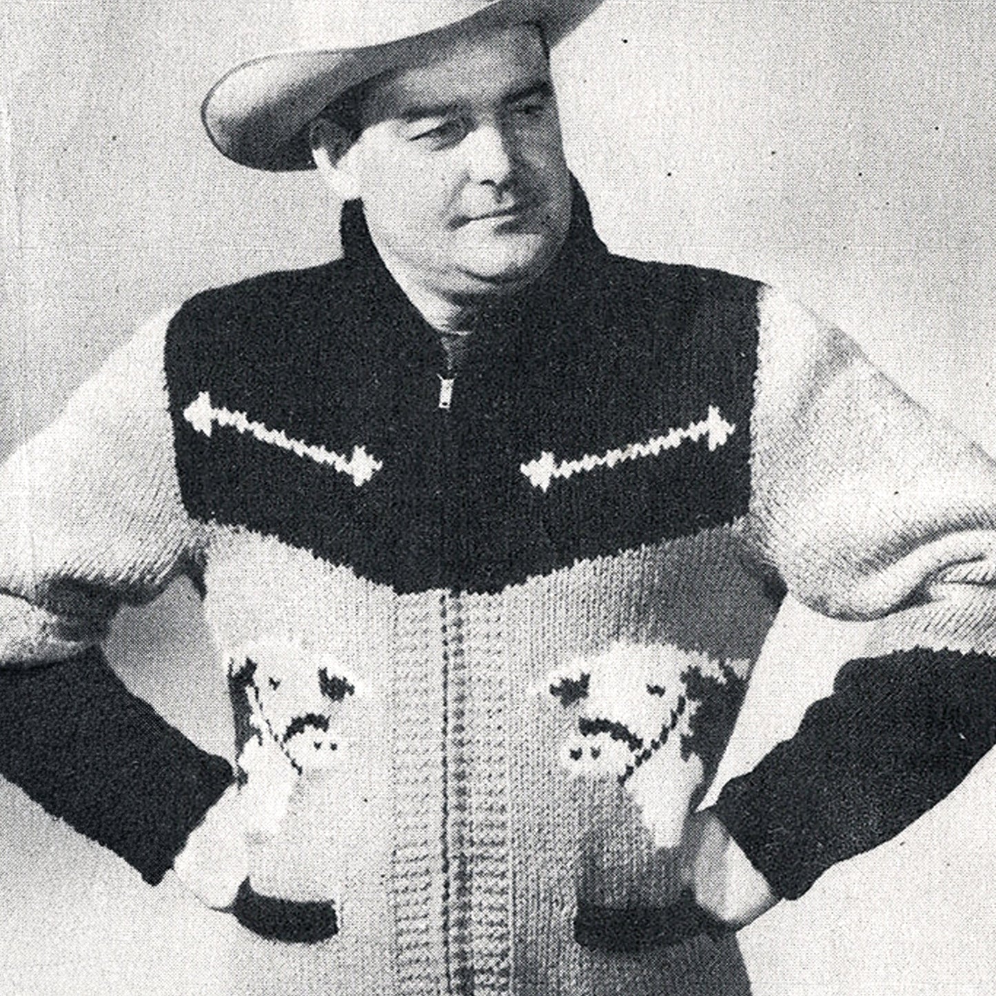 vintage knitting patterns download Day17Vintage B1032 50s Cowichan Cardigan Hereford Bull
