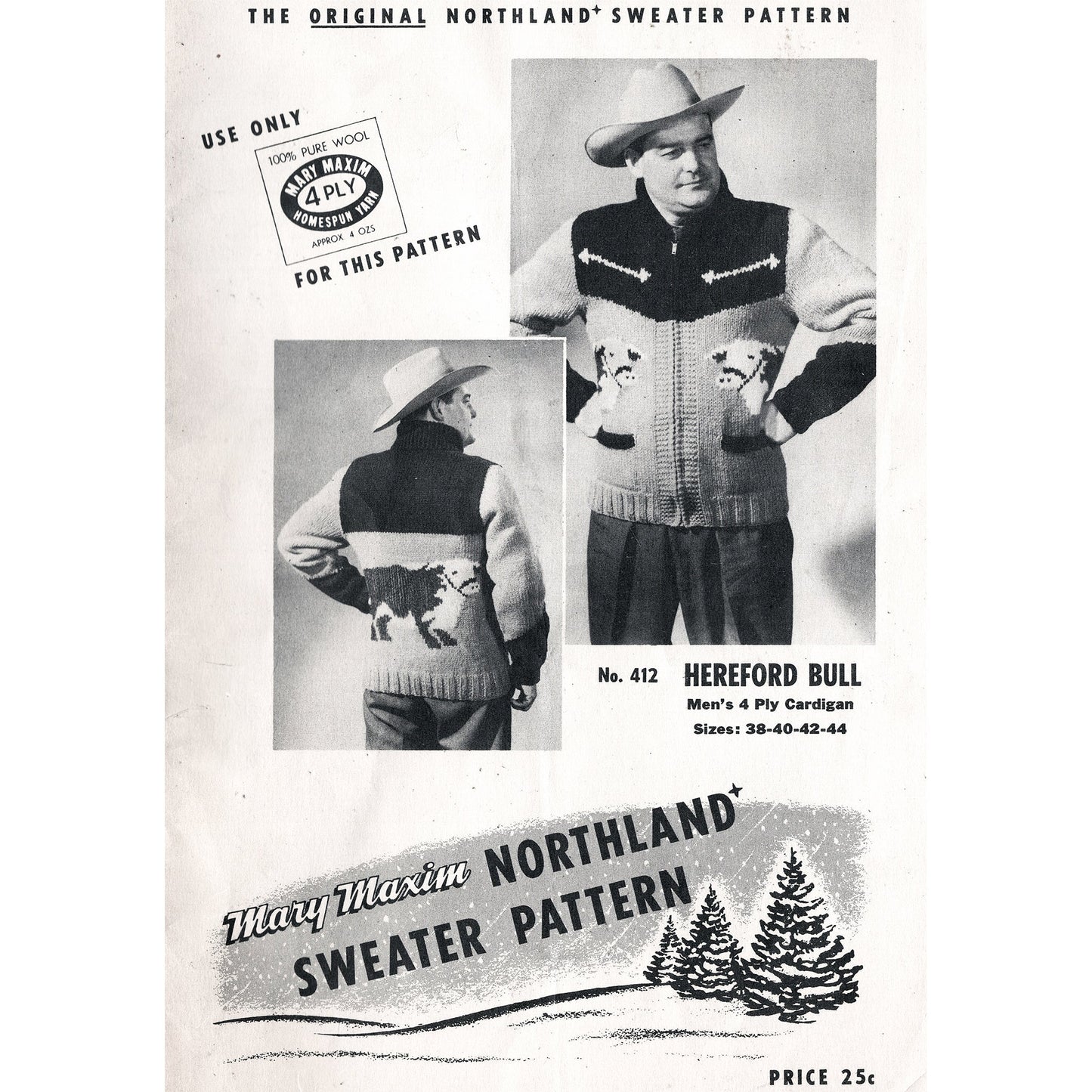 vintage knitting patterns download Day17Vintage B1032 50s Cowichan Cardigan Hereford Bull
