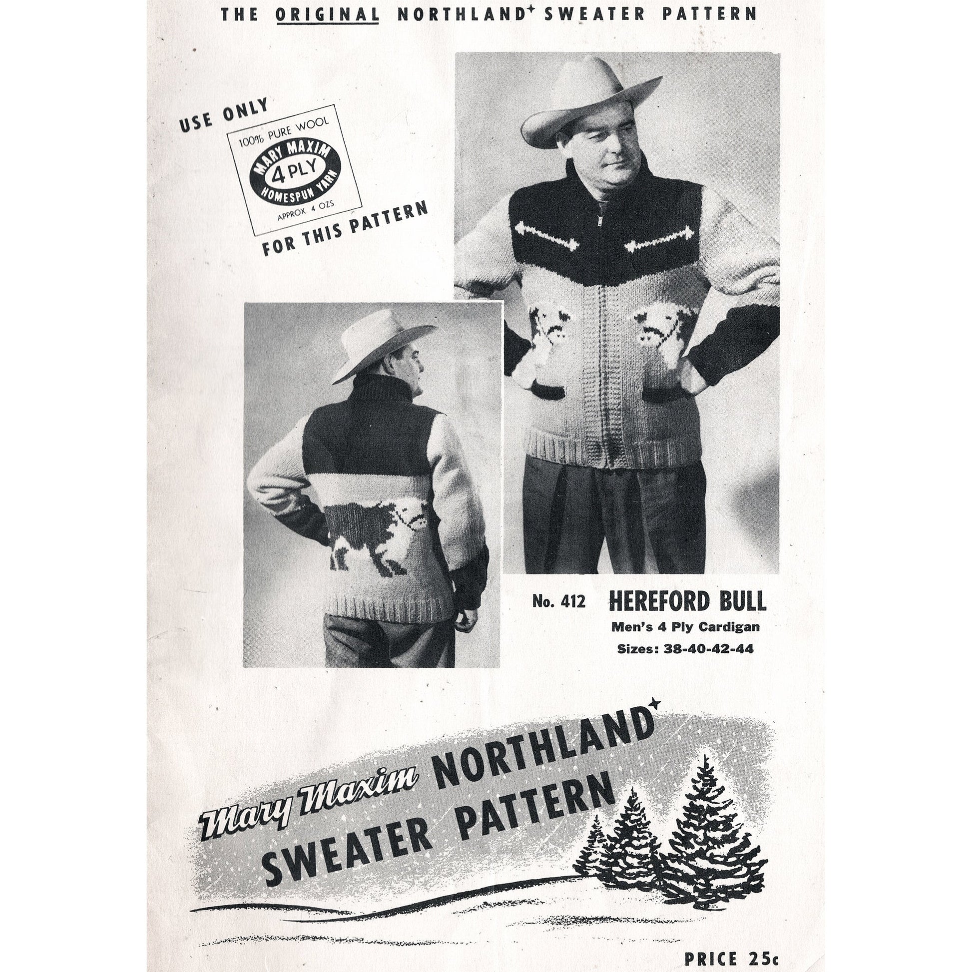 vintage knitting patterns download Day17Vintage B1032 50s Cowichan Cardigan Hereford Bull