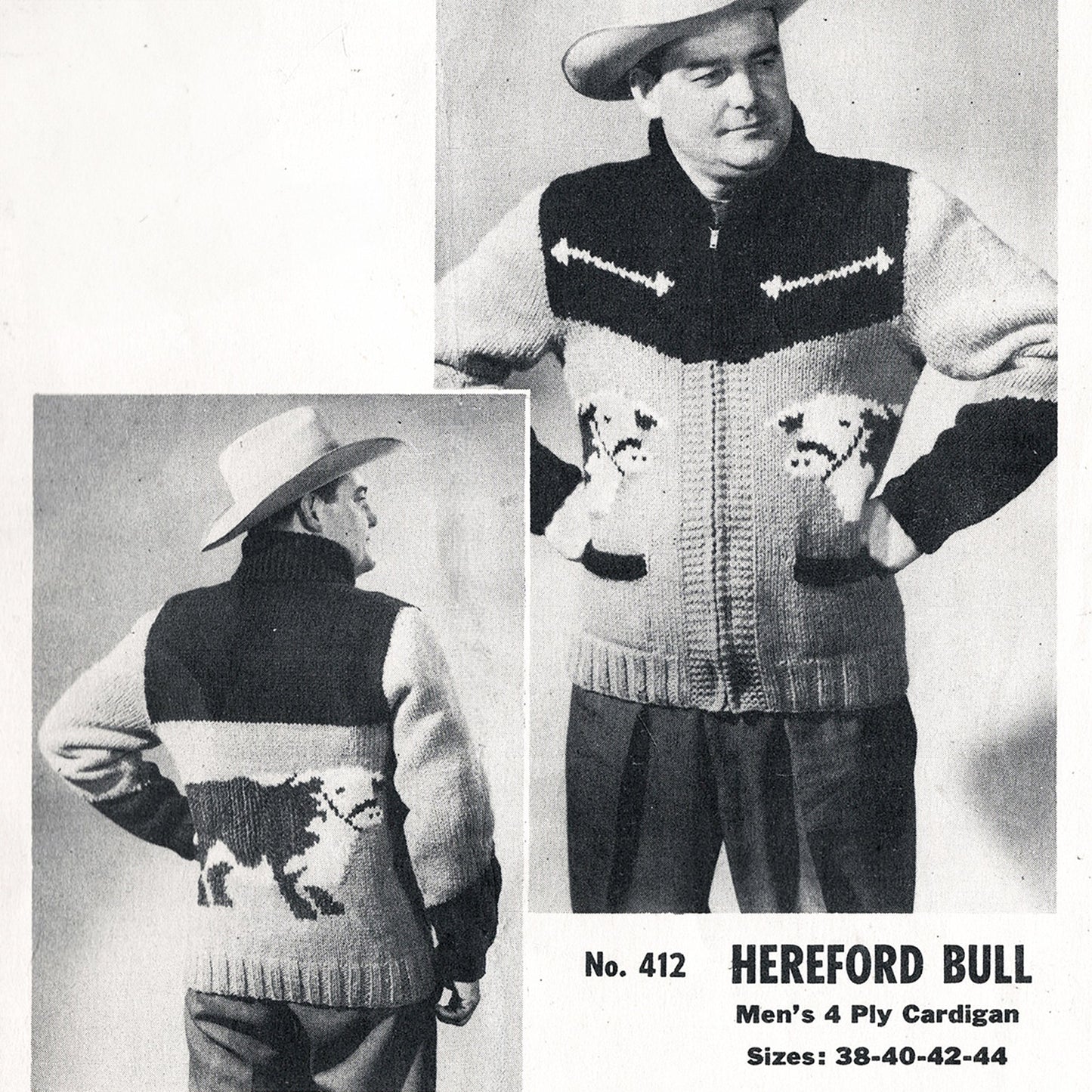 vintage knitting patterns download Day17Vintage B1032 50s Cowichan Cardigan Hereford Bull