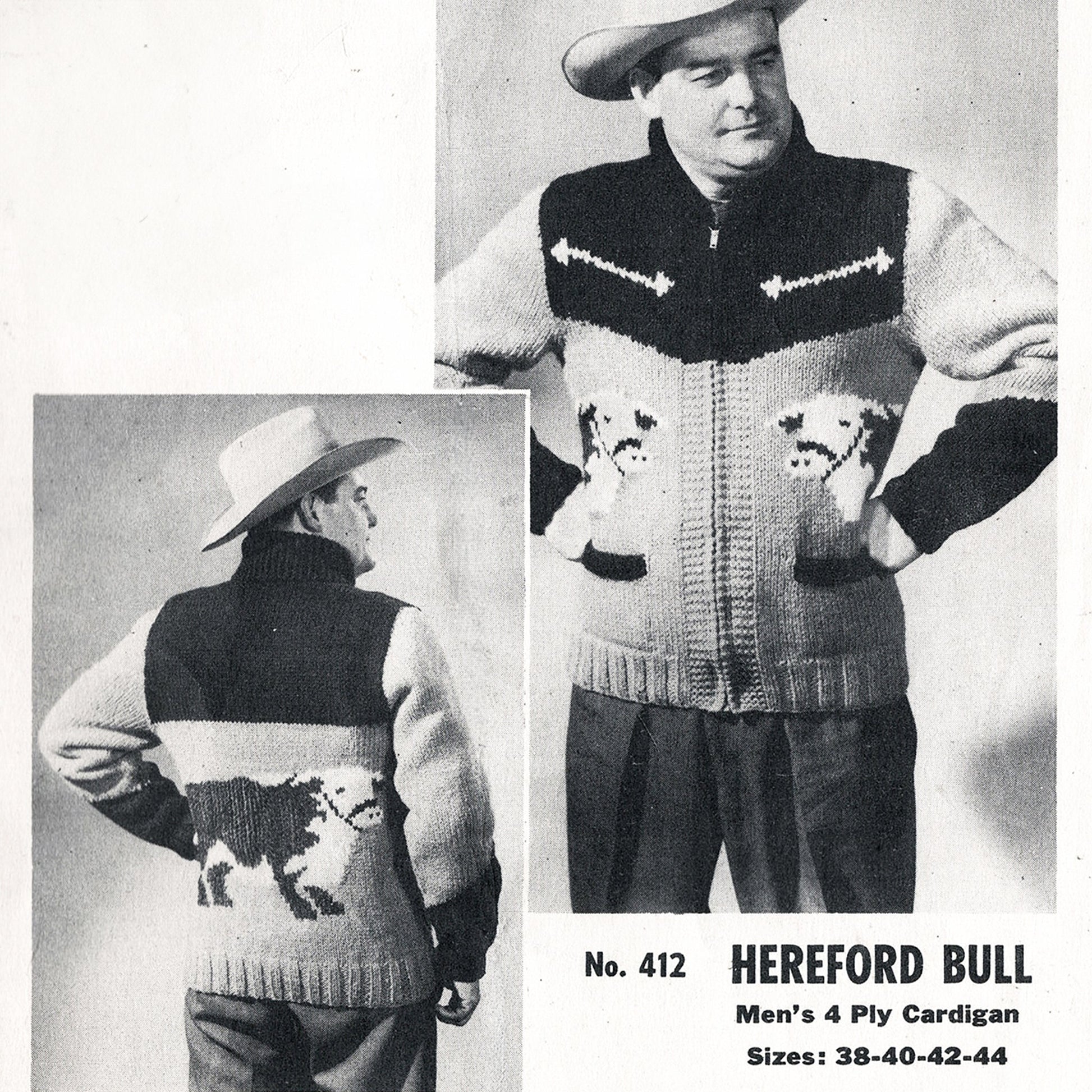 vintage knitting patterns download Day17Vintage B1032 50s Cowichan Cardigan Hereford Bull