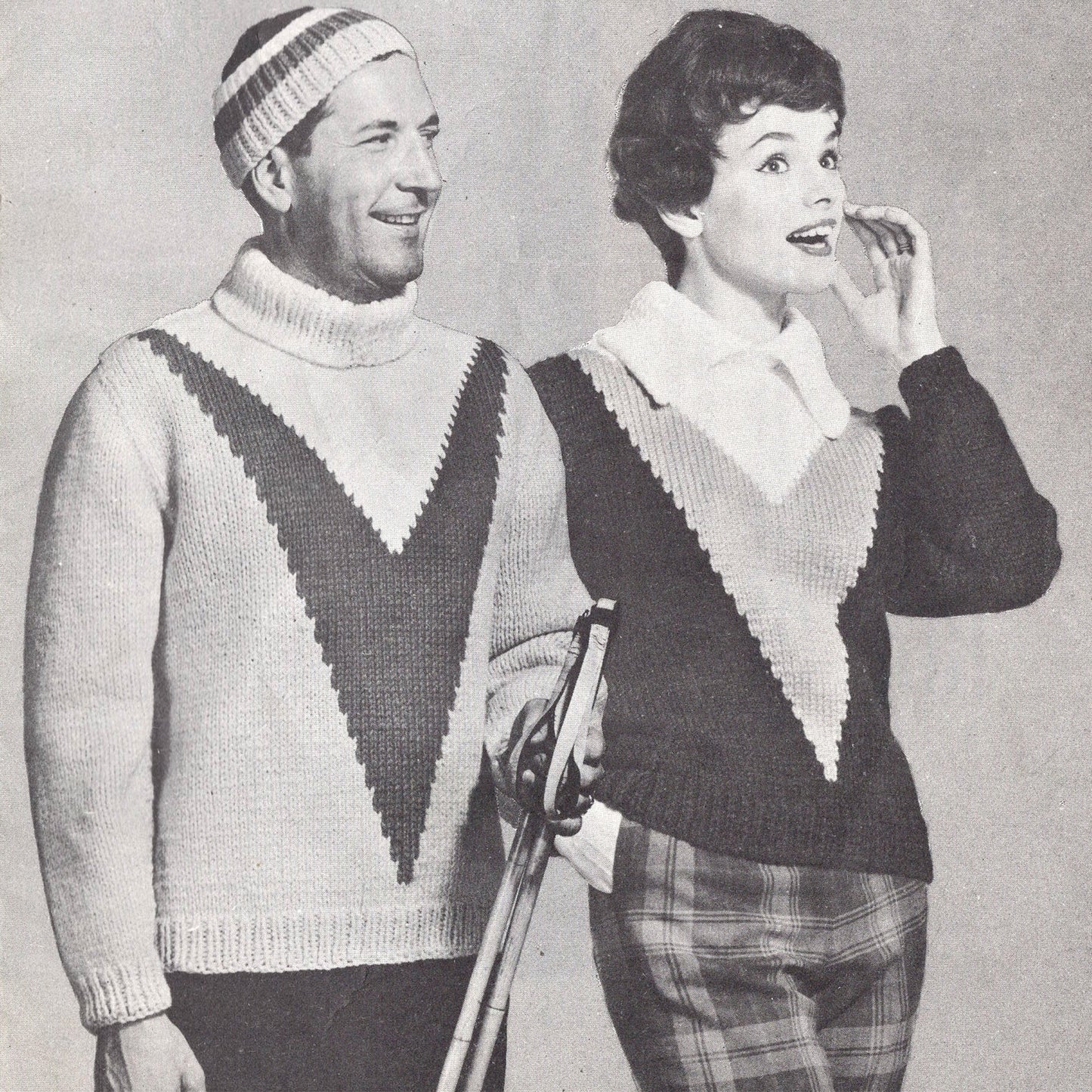vintage knitting patterns download Day17Vintage B1036 1950s His and Hers Ski Sweaters