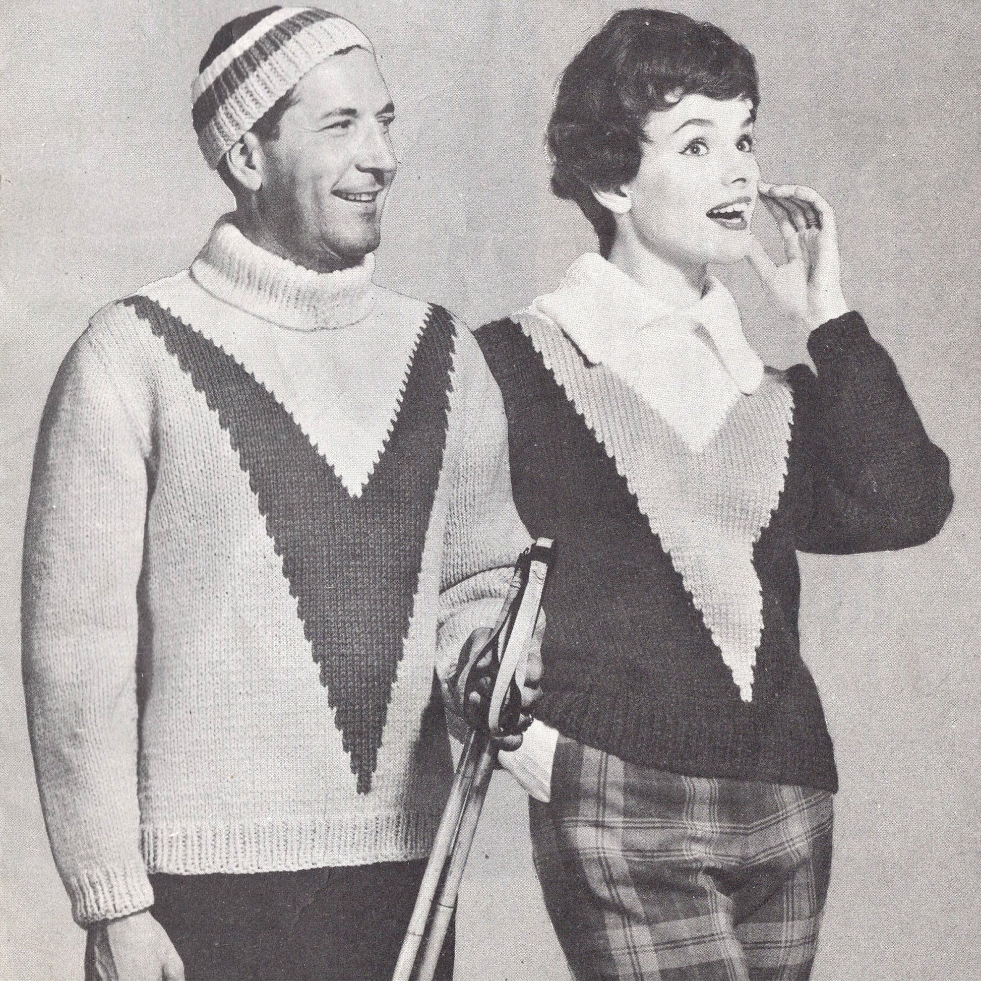 vintage knitting patterns download Day17Vintage B1036 1950s His and Hers Ski Sweaters