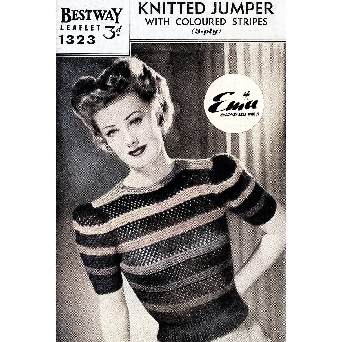 vintage knitting patterns download Day17Vintage L1276 1940s Openwork Striped Jumper Bestway 1323