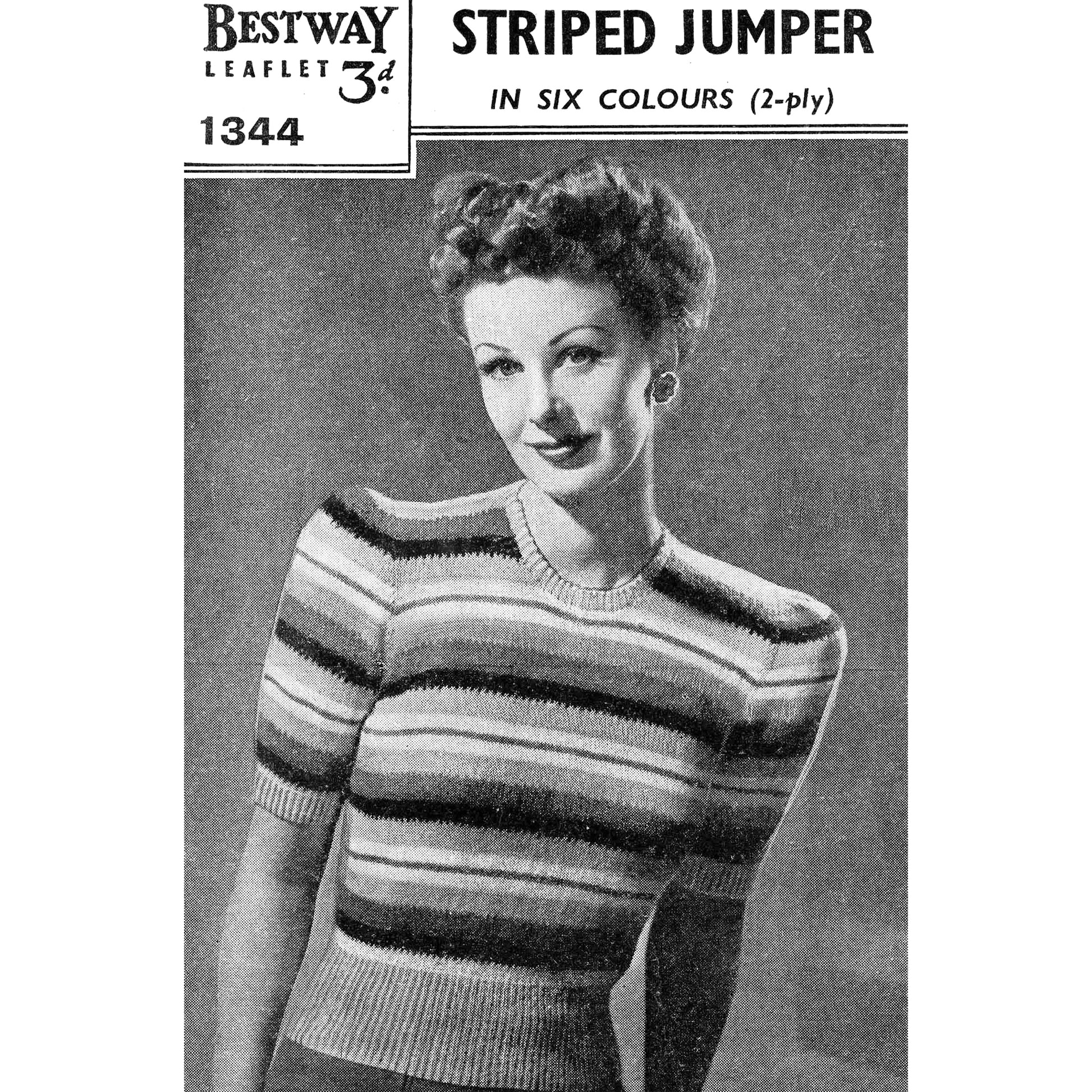 vintage knitting patterns download Day17Vintage L1277 Striped Forties Short Sleeve Sweater Bestway 1344