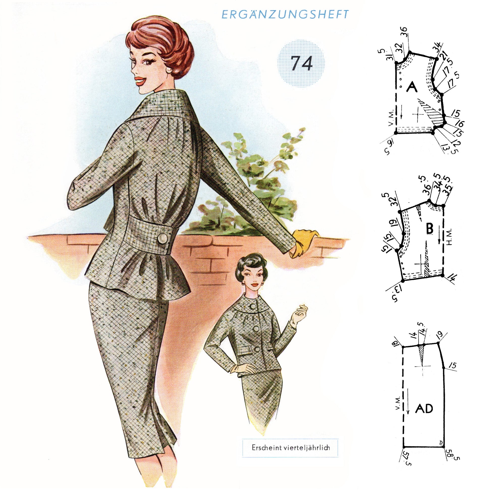 Vintage Late 1950s German Sewing Pattern Drafting Book 74 Lutterloh Cover