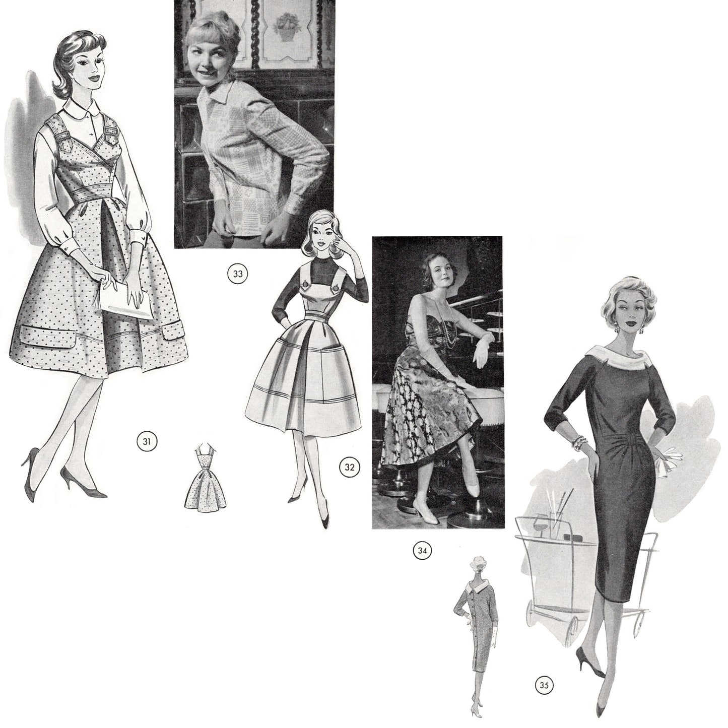 Vintage Late 1950s German Sewing Pattern Drafting Book 74 Lutterloh pinafores and cocktail dresses