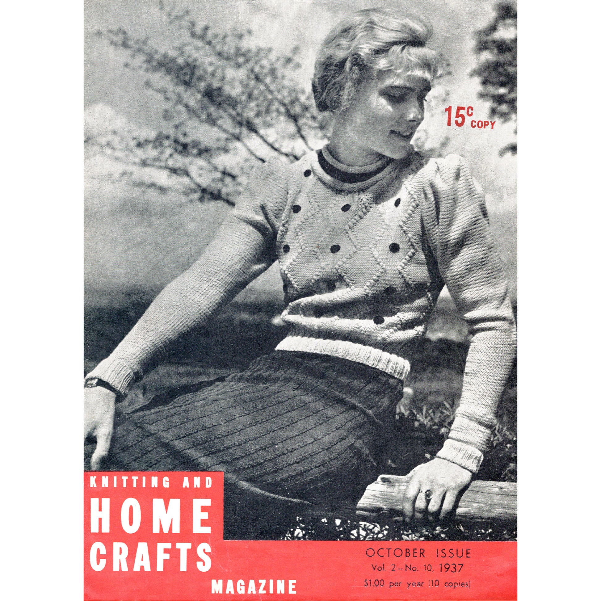 Vintage 1930s knitting magazine Knitting and Home crafts, cover image ladies' Tyrolean sweater