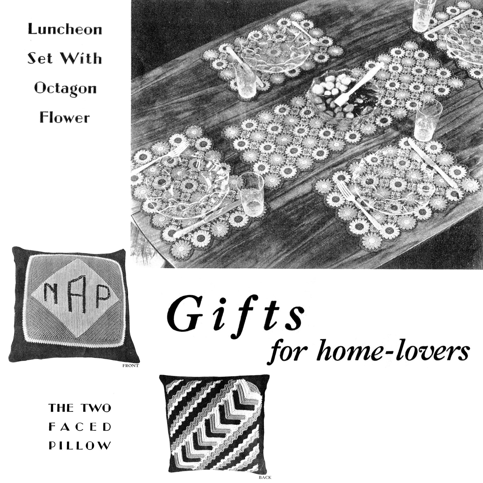 Vintage 1930s knitting magazine Knitting and Home crafts, crocheted luncheon set and pillow