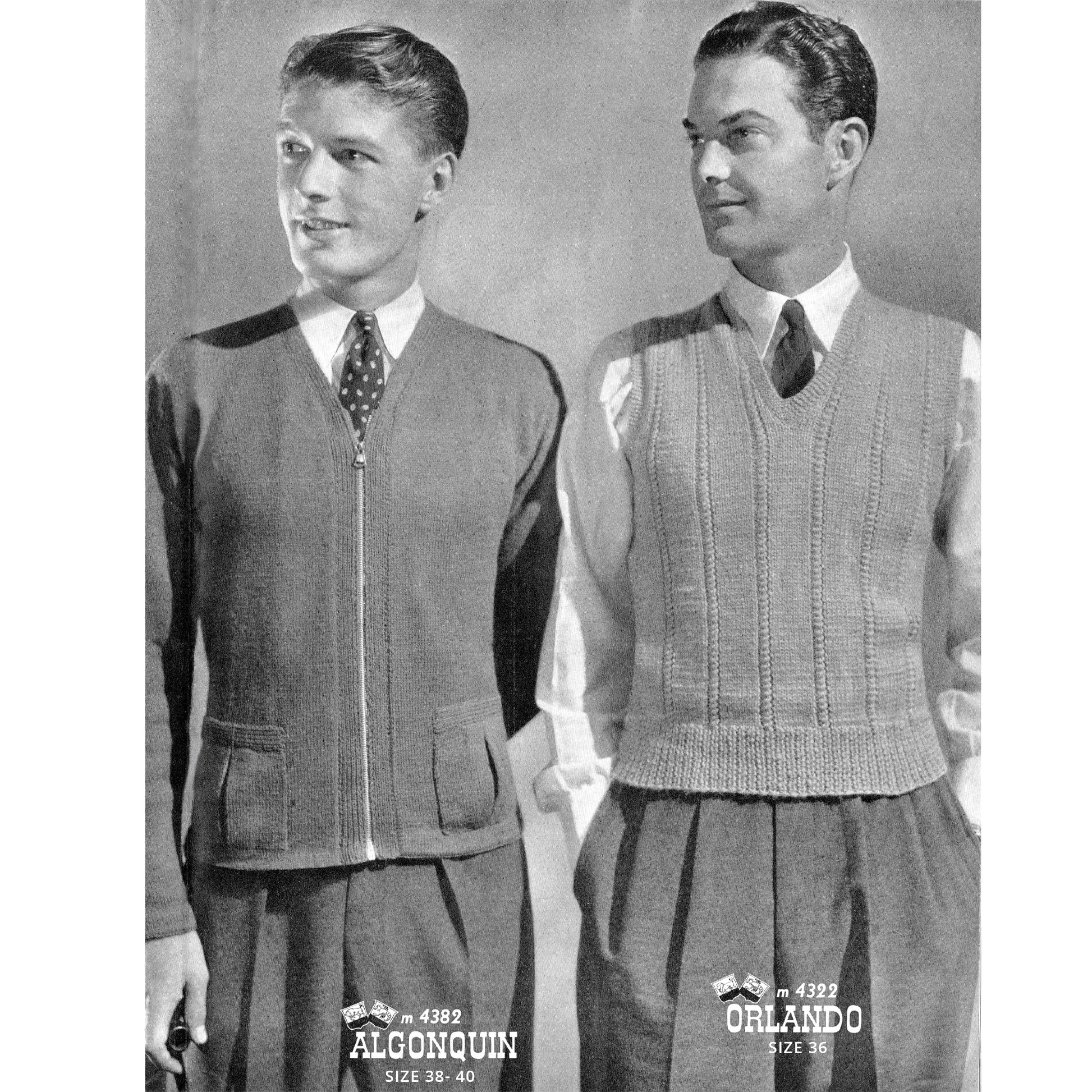 Vintage 1930s knitting magazine Knitting and Home crafts, men's zippered cardigan with pockets and cabled vest