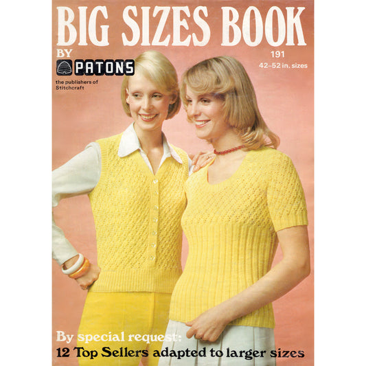 Vintage 1970s knitting and crochet pattern book Big Sizes Book 191 by Patons - front cover