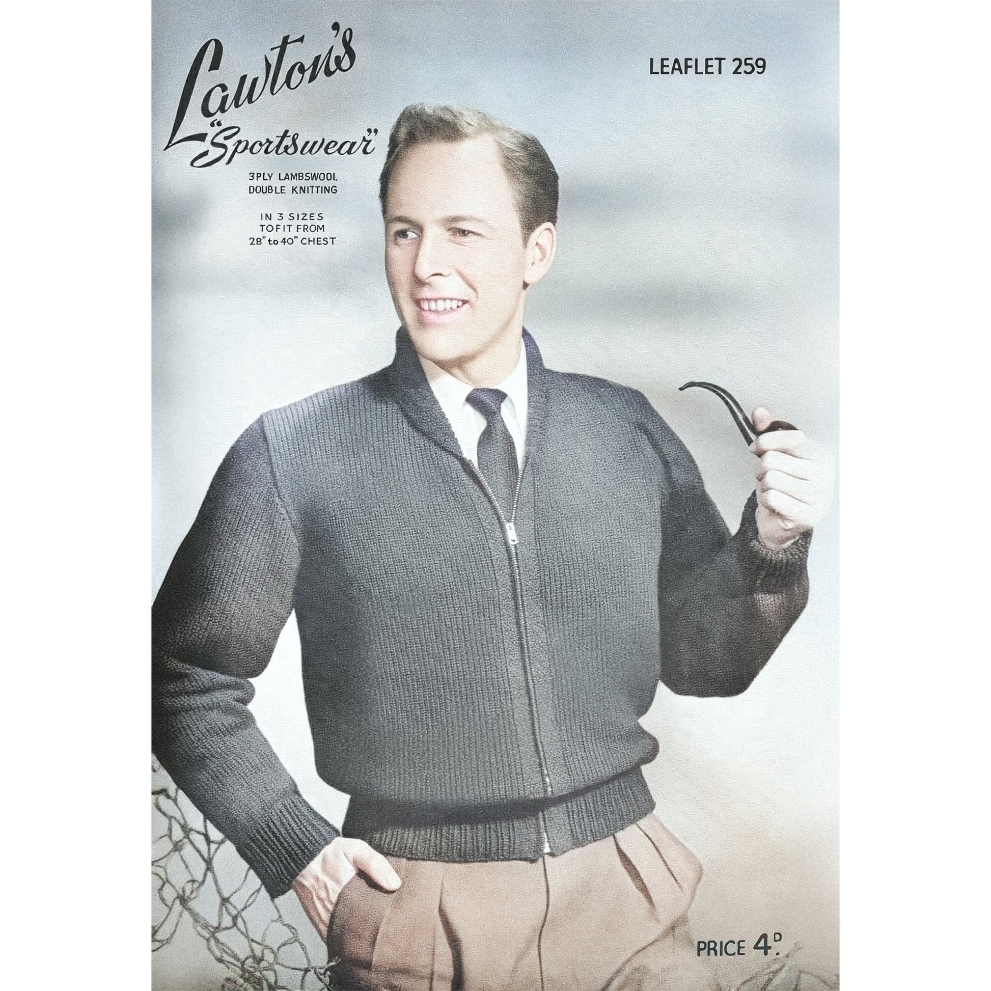 Booklet cover for a vintage 1940s men's sweater knitting pattern