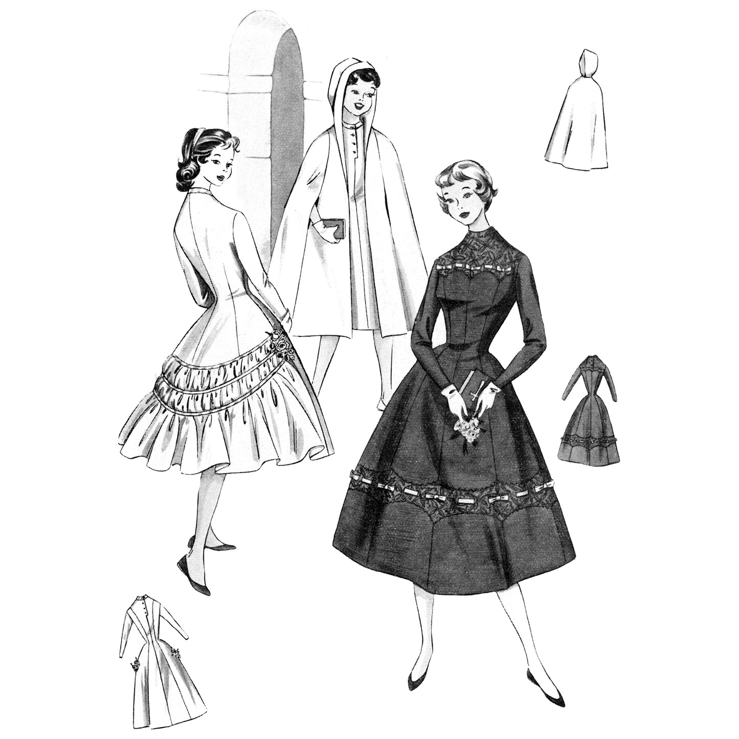 Vintage fashion illustration of girl's clothing