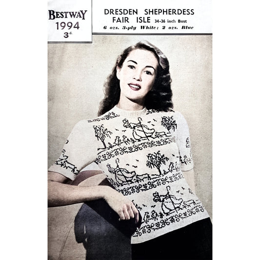 1940s short sleeve sweater pattern Bestway 1994 Dresden Shepherdess