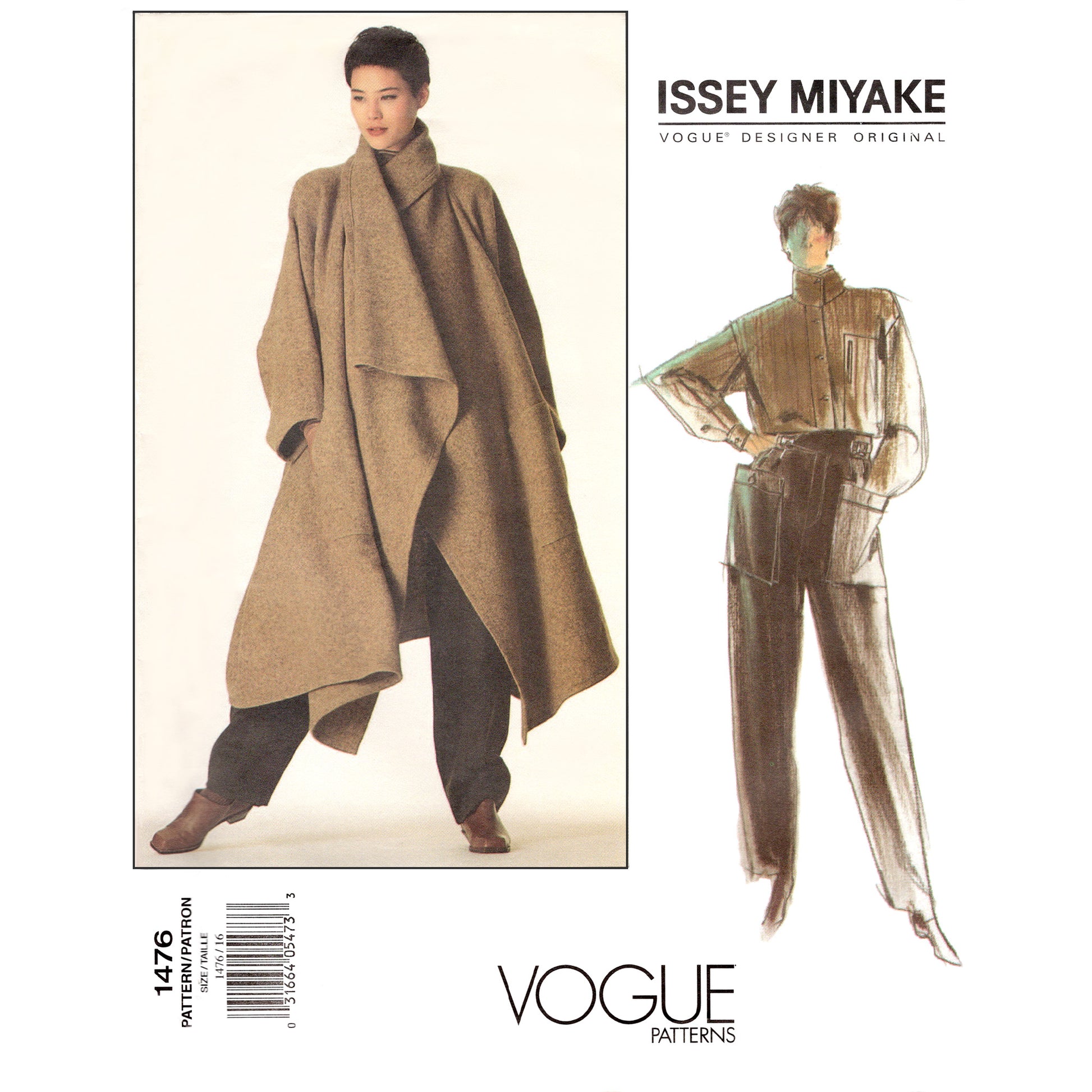 Vintage Vogue sewing pattern V1476 Issey Miyake coat, pants, and shirt - envelope front