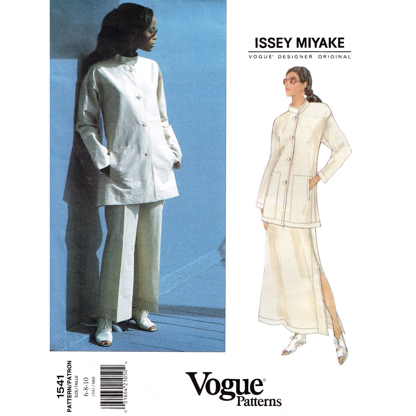Vogue pattern 1541 envelope cover showing a model wearing matching jacket and pants, with an illustration showing the jacket worn with a skirt