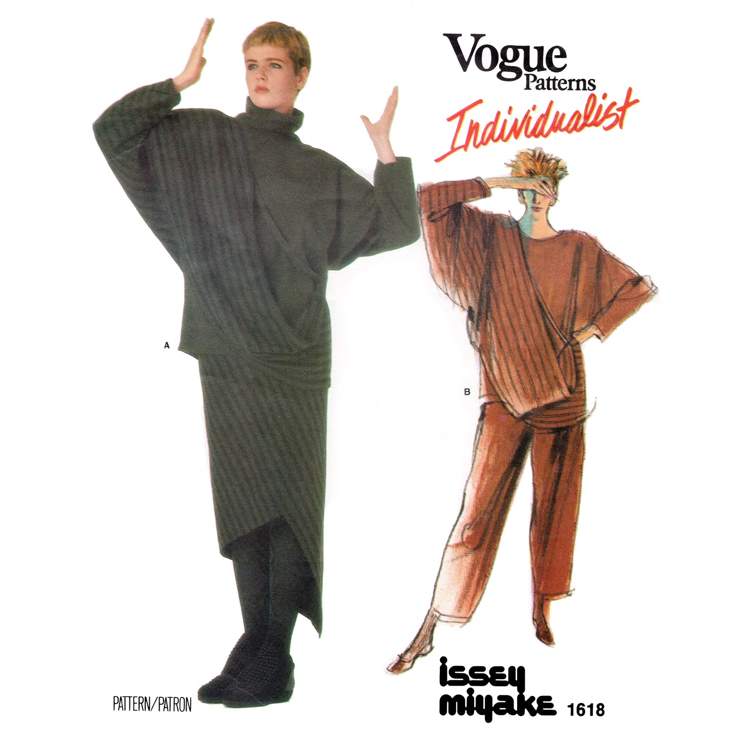 Vintage 1980s sewing pattern Vogue 1618 Issey Miyake top, pants, skirt. Instant download avant garden Japanese designer eighties pattern Day17Vintage. Envelope front