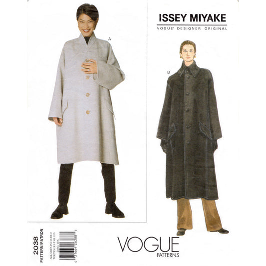 Vintage 1990s Vogue designer Issey Miyake pattern 2038 loose fitting coat in two lengths - envelope front