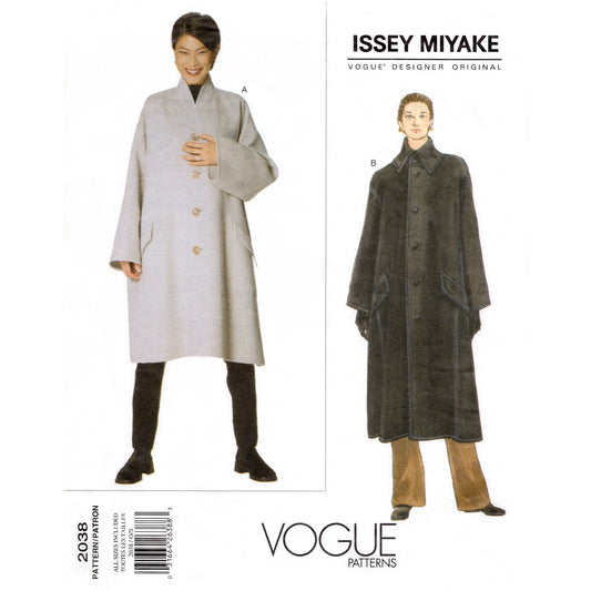 Vogue patterns envelope cover featuring Issey Miyake coats with model images and branding.