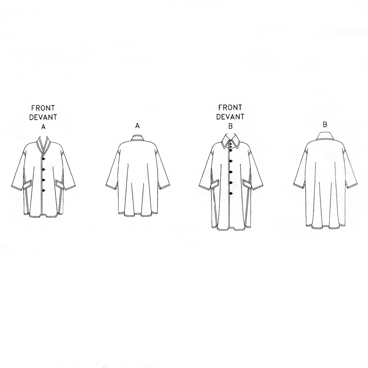 Vintage 1990s Vogue designer Issey Miyake pattern 2038 loose fitting coat in two lengths - line art