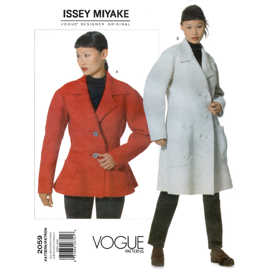 Vogue patterns envelope front featuring Issey Miyake coats on models with 'Vogue' branding.