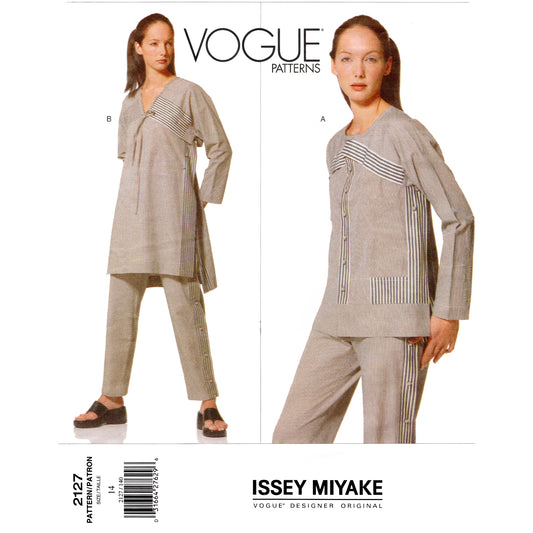 Vogue patterns 2127 envelope front featuring Issey Miyake top and pants on a white background