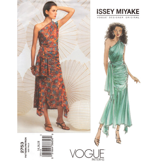 Vogue pattern 2753 envelope front with two models wearing dresses and Issey Miyake branding.