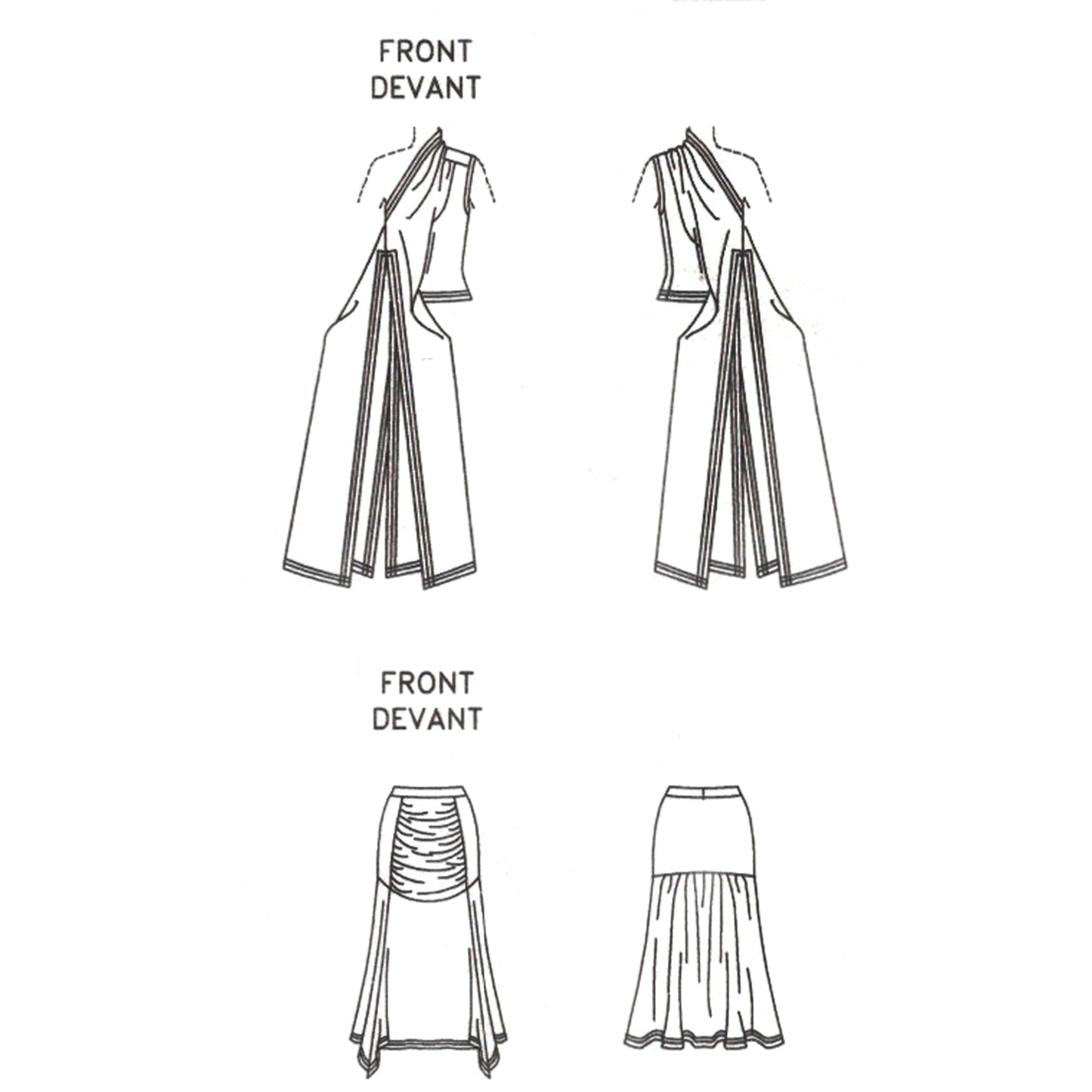 Line drawings of a dress on a white background