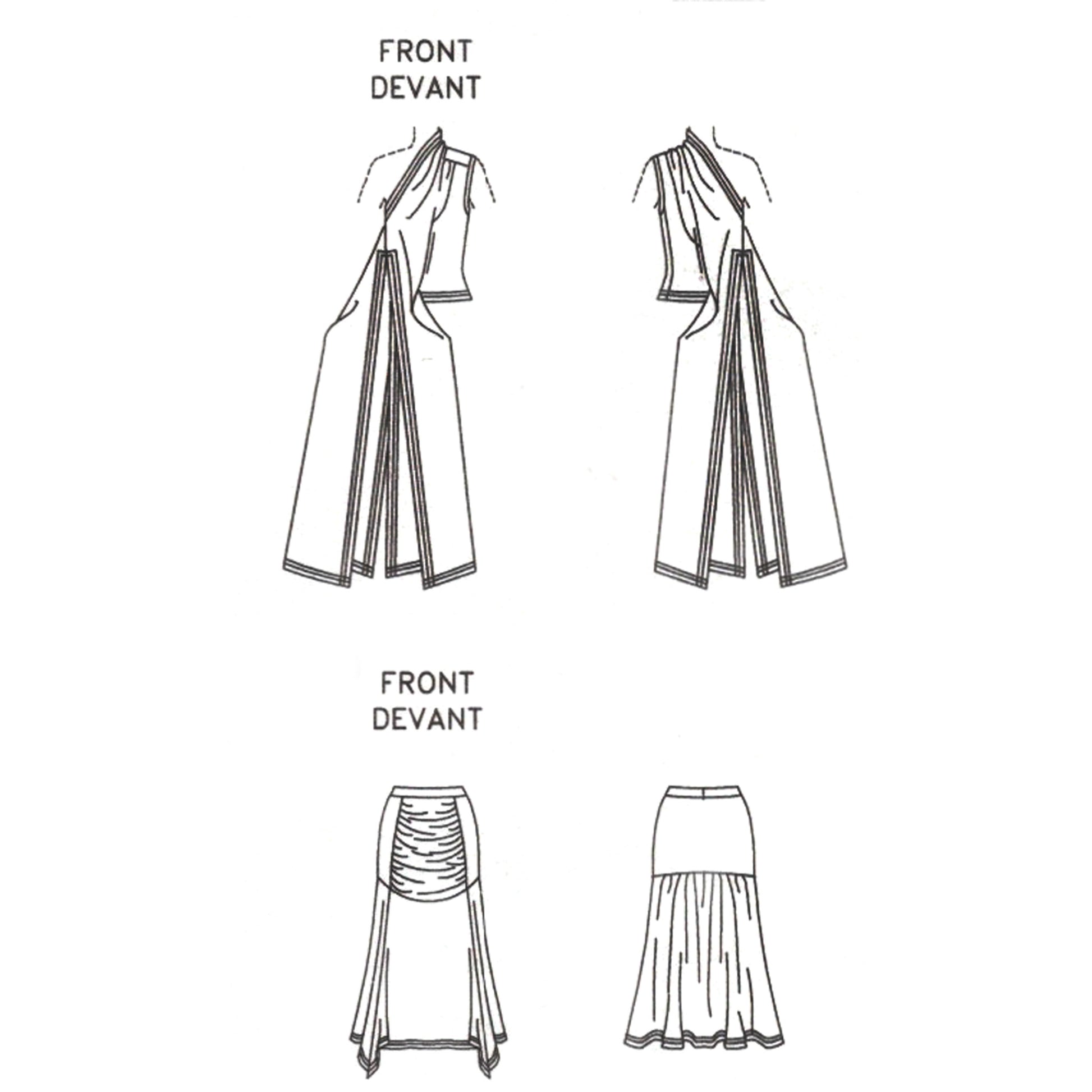 Line drawings of a dress on a white background