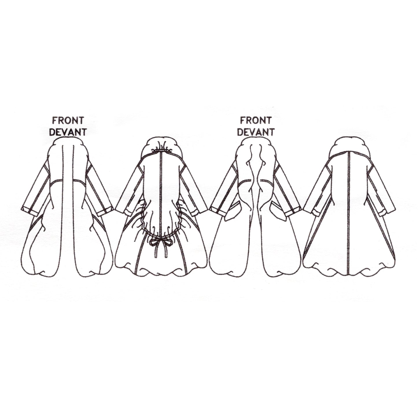 Technical line drawing of two versions of a reversible coat with front and back views on a white background.