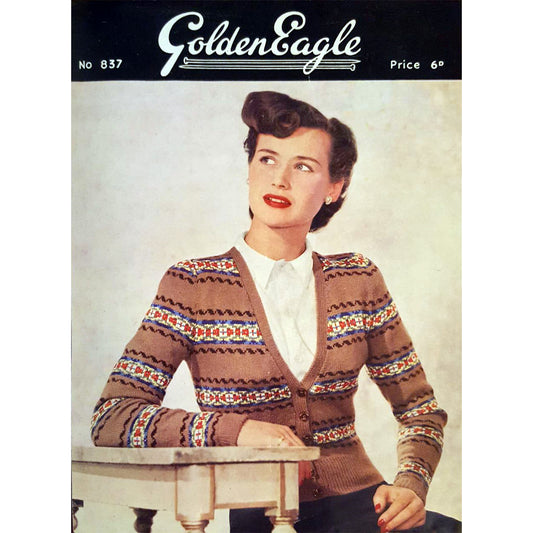 vintage knitting patterns download Day17Vintage L1299 1940s Fair Isle Cardigan Golden Eagle 837