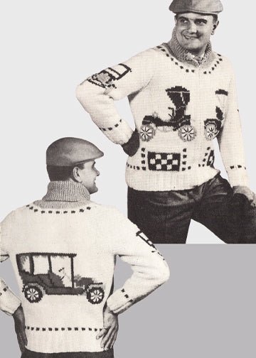 vintage knitting patterns download Day17Vintage B1030 1950s Antique Cars Cowichan Sweater