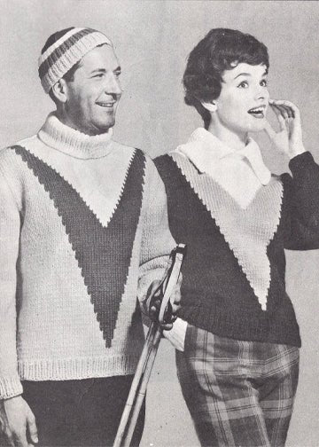 vintage knitting patterns download Day17Vintage B1036 1950s His and Hers Ski Sweaters
