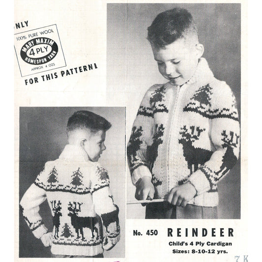 vintage knitting patterns download Day17Vintage B1025 Children's Reindeer Cowichan Sweater