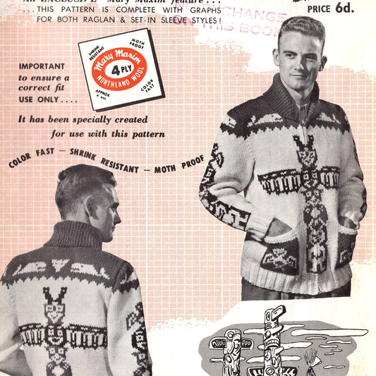 vintage knitting patterns download Day17Vintage B1033 Fifties Totem Pole Cowichan Sweater