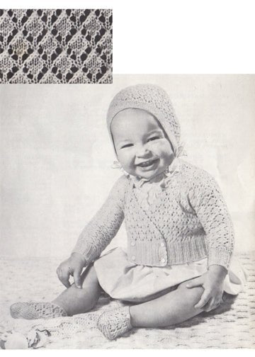 vintage knitting patterns download Day17Vintage K1025 Diamond Lace Baby Set