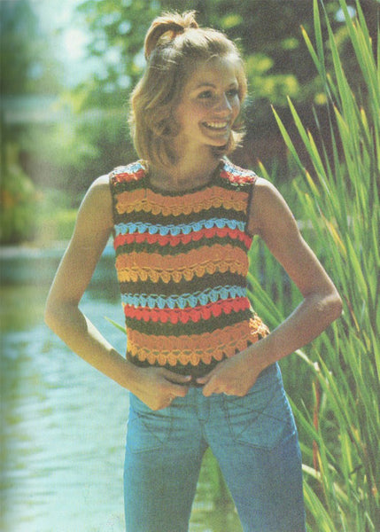 vintage knitting patterns download Day17Vintage L1011  Striped Crochet Shell