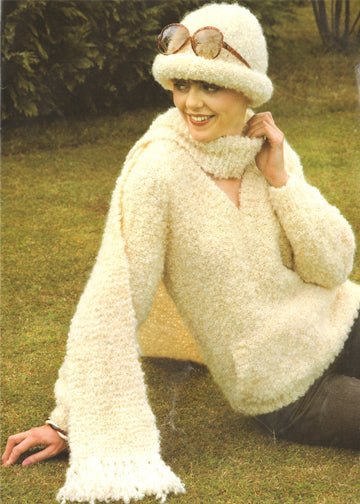 vintage knitting patterns download Day17Vintage L1036 V-Neck Hoodie with Hat and Scarf