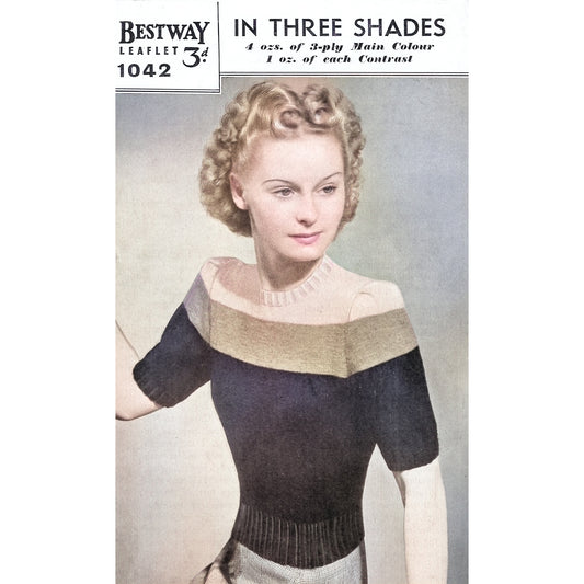 vintage knitting patterns download Day17Vintage L1274 1940s Striped Jumper Bestway 1042