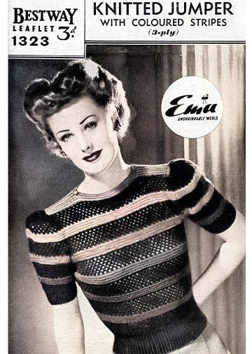 vintage knitting patterns download Day17Vintage L1276 1940s Openwork Striped Jumper Bestway 1323